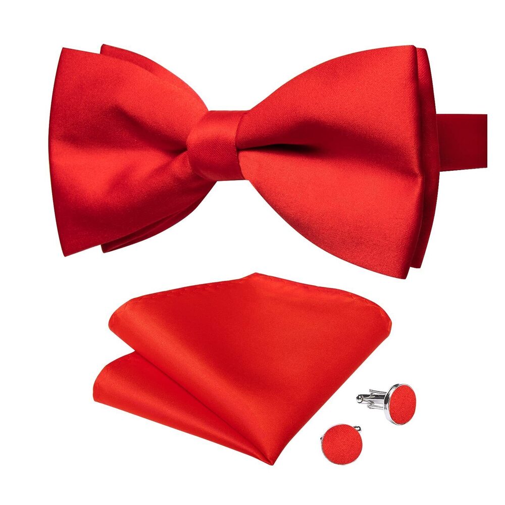 6527 Red Christmas Bow ties Solid Color Pretied Bow tie with Pocket Square
